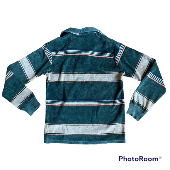 Vintage 70s velour polo longsleeve in retro stripe - Picture 4 of 9